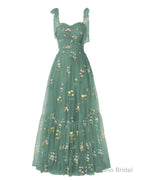 Elegant Embroidery Peacock Prom Dresses Sweetheart Spaghetti Straps A Line Party Dress Long Simple Formal Dress