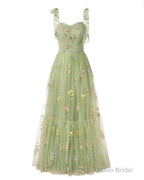 Elegant Embroidery Dark Green Prom Dresses Sweetheart Spaghetti Straps A Line Party Dress Long Simple Formal Dress