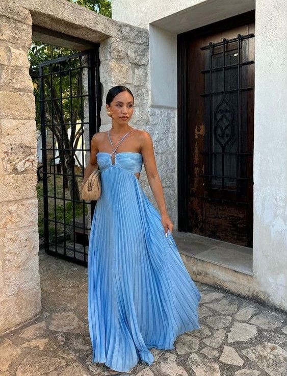Elegant Engagement Dresses Wedding Party Dresses Special Occasion Dresses Halter Pleated Floor Length Formal Prom Dresses