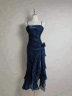 Vintage Spaghetti Straps Chiffon Satin Ruffled Formal Prom Dresses Fairytale Party Dresses