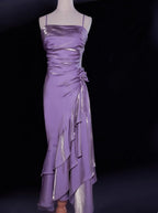 Vintage Spaghetti Straps Chiffon Satin Ruffled Formal Prom Dresses Fairytale Party Dresses