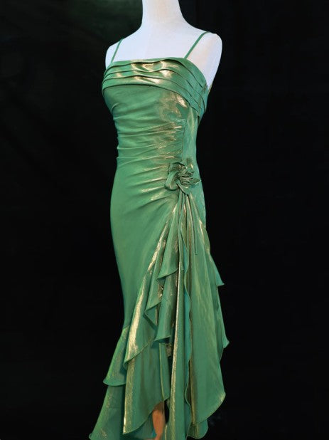 Vintage Spaghetti Straps Chiffon Satin Ruffled Formal Prom Dresses Fairytale Party Dresses