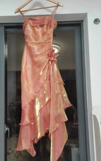 Vintage Spaghetti Straps Chiffon Satin Ruffled Formal Prom Dresses Fairytale Party Dresses