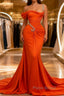 Elegant Floor Length One-should Sleeveless Mermaid Satin Formal Prom Dresses with Ruffles