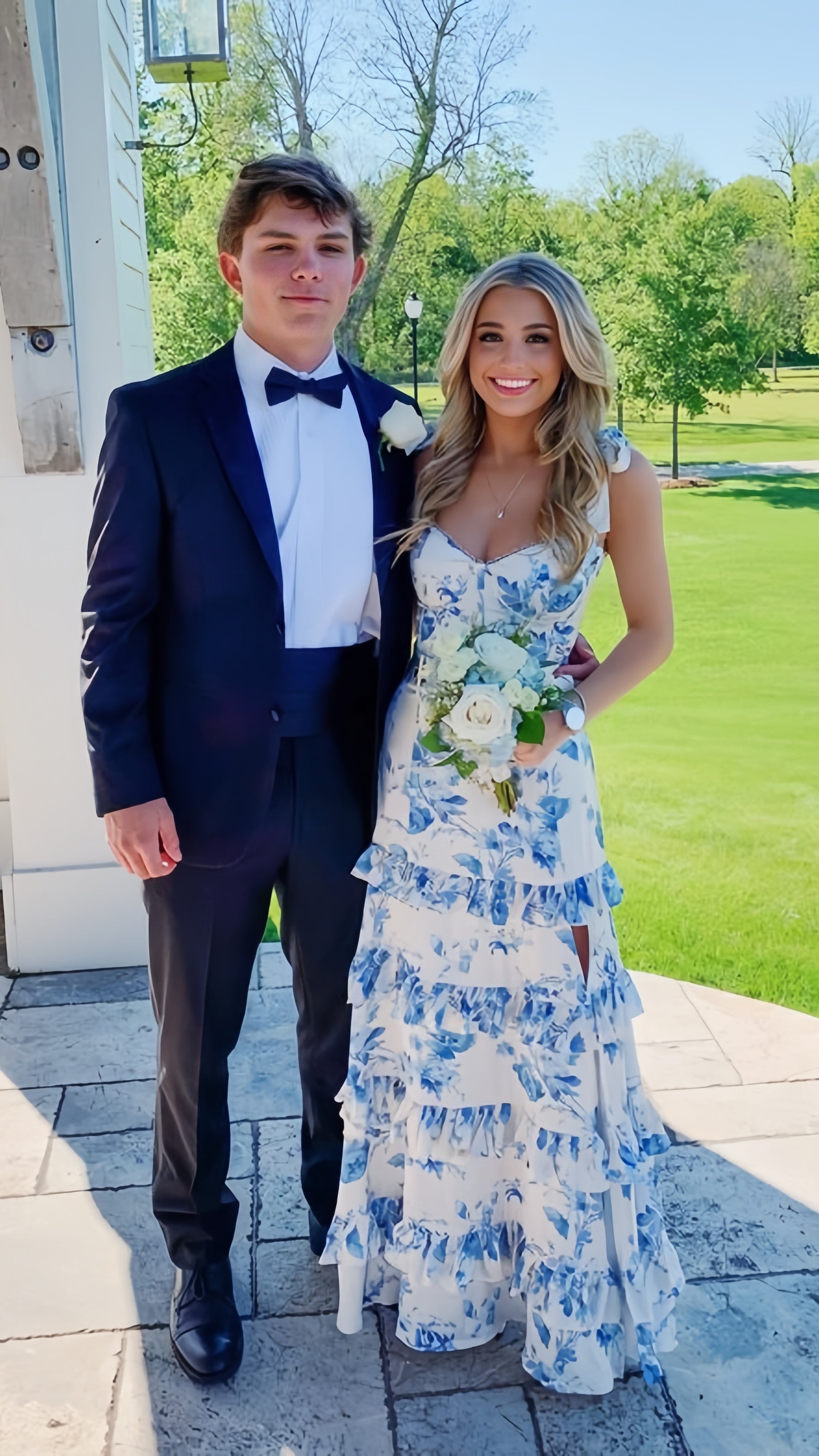 Elegant Floral Printing Formal Evening Dresses Sleeveless Formal Prom Dresses With Split Main image