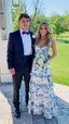Elegant Floral Printing Formal Evening Dresses Sleeveless Formal Prom Dresses With Split