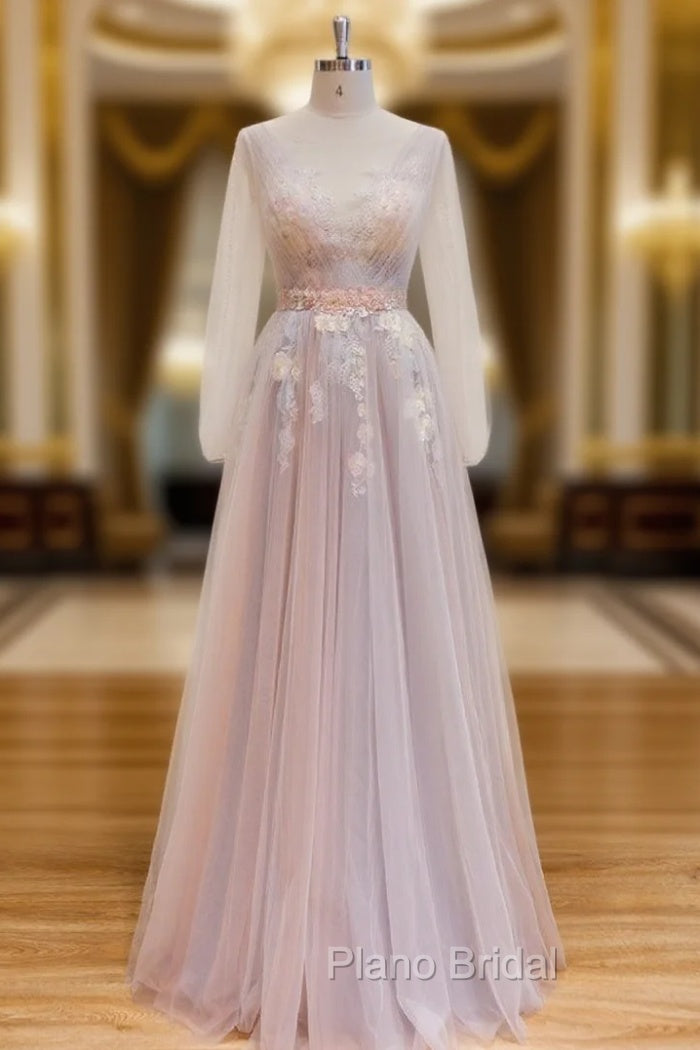 Elegant Flower Lace Pink Party Dres,s Sexy V Neck Evening Dresses Backless Tulle Formal Prom Dresses Main image