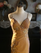 Elegant Ginger Yellow Mermaid V-Neck Beaded Embroidered Satin Formal Prom Dresses