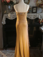 Elegant Ginger Yellow Mermaid V-Neck Beaded Embroidered Satin Formal Prom Dresses