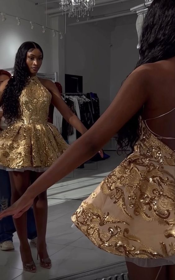 Elegant Glitter Mini 17Th Birthday Dresses Gold Birthday Outfit Secondary image