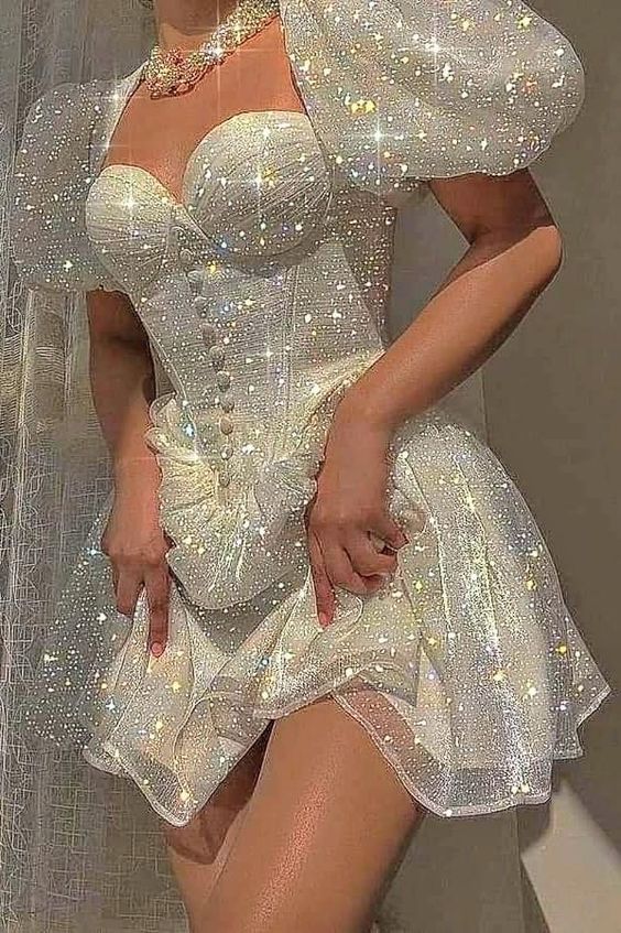 Elegant Glitter Sweetheart Mini 17Th Birthday Dresses White Birthday Outfit Secondary image