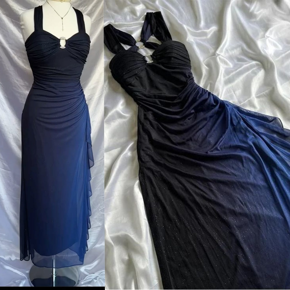 Affordable Dresses Under $160||Elegant Gradient Navy Blue Sheath Spaghetti Straps Sparkling Chiffon  Formal Prom Dresses For Party