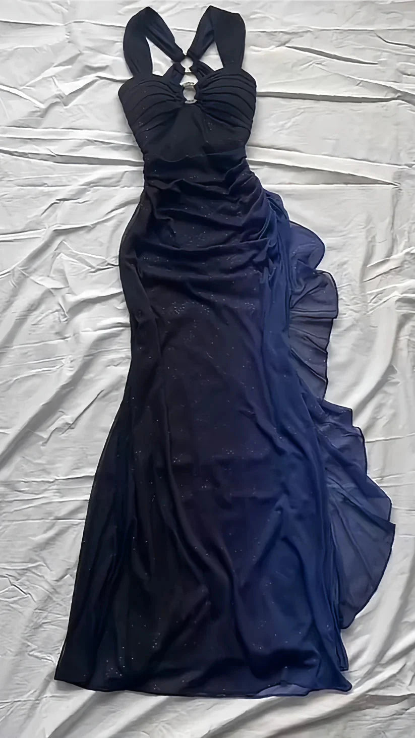 Affordable Dresses Under $160||Elegant Gradient Navy Blue Sheath Spaghetti Straps Sparkling Chiffon  Formal Prom Dresses For Party