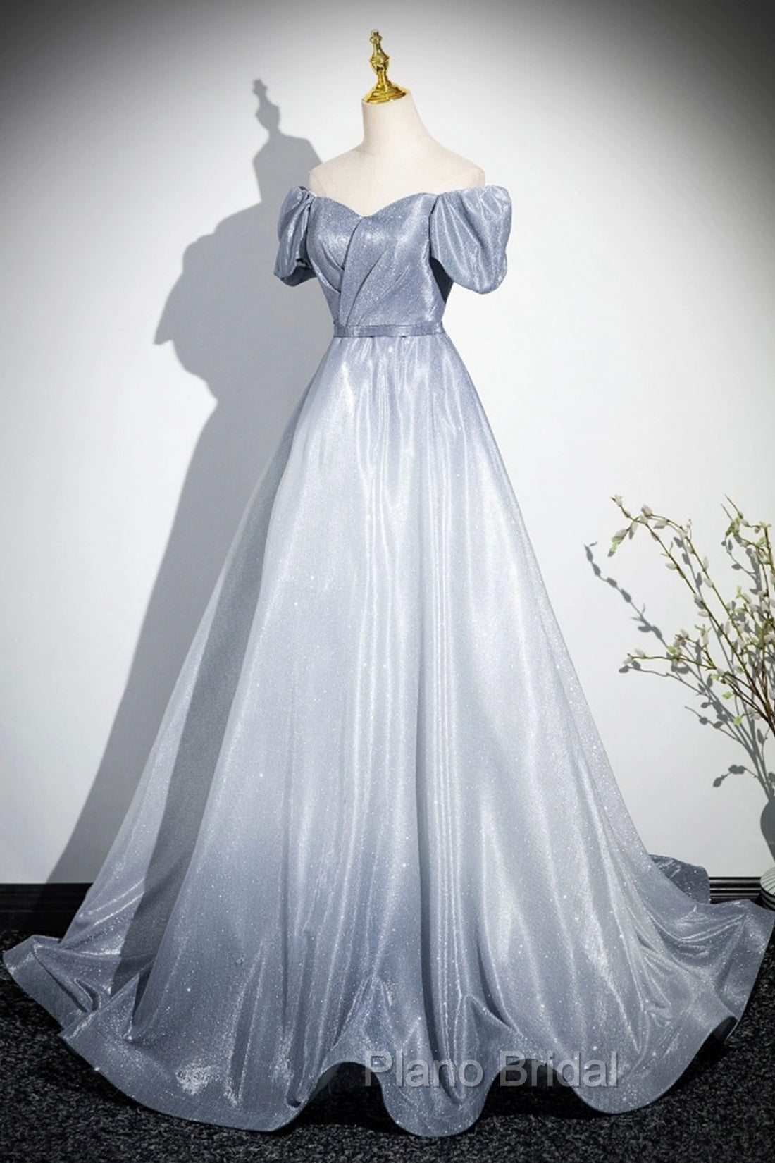 Elegant Gradient Short Sleeve Part Dresses, A-Line Blue Formal Evening Dresses Secondary image