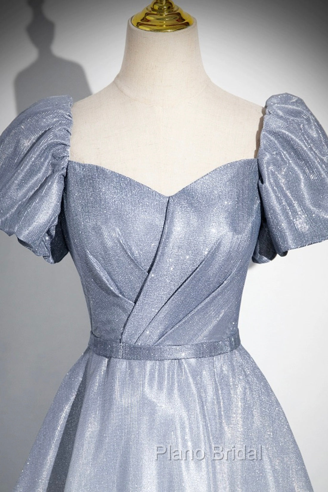 Elegant Gradient Short Sleeve Part Dresses, A-Line Blue Formal Evening Dresses