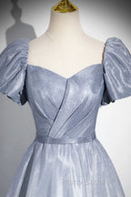 Elegant Gradient Short Sleeve Part Dresses, A-Line Blue Formal Evening Dresses