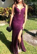 Elegant  Mermaid Formal Dresses Under $170’Ã?Charming Grape Spaghetti Straps Applique Long Backless Formal Prom Dresses With Slit