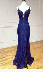 Elegant  Mermaid Formal Dresses Under $170’Ã?Charming Grape Spaghetti Straps Applique Long Backless Formal Prom Dresses With Slit