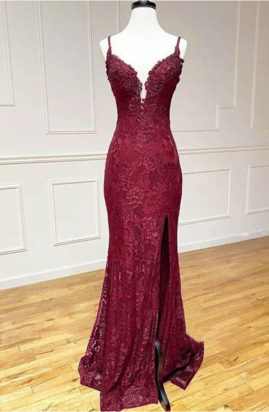Elegant  Mermaid Formal Dresses Under $170’Ã?Charming Grape Spaghetti Straps Applique Long Backless Formal Prom Dresses With Slit