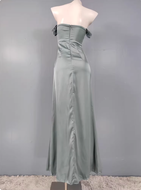 Elegant Gray Green Sweetheart Neckline Slim Slit Satin Long Formal Prom Dresses