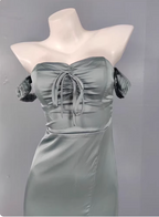 Elegant Gray Green Sweetheart Neckline Slim Slit Satin Long Formal Prom Dresses
