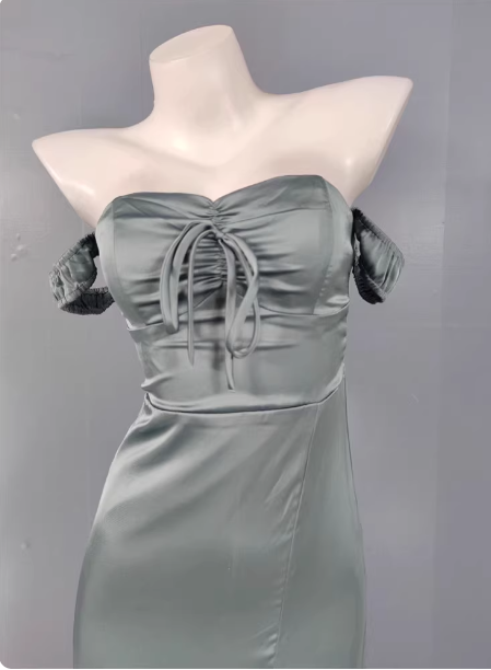 Elegant Gray Green Sweetheart Neckline Slim Slit Satin Long Formal Prom Dresses