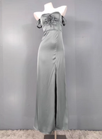 Elegant Gray Green Sweetheart Neckline Slim Slit Satin Long Formal Prom Dresses
