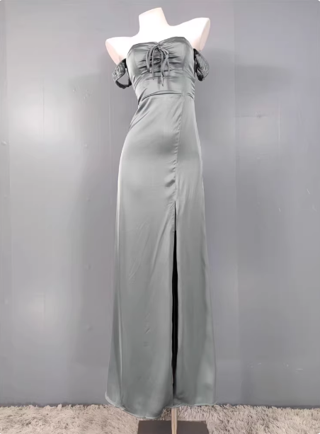 Elegant Gray Green Sweetheart Neckline Slim Slit Satin Long Formal Prom Dresses