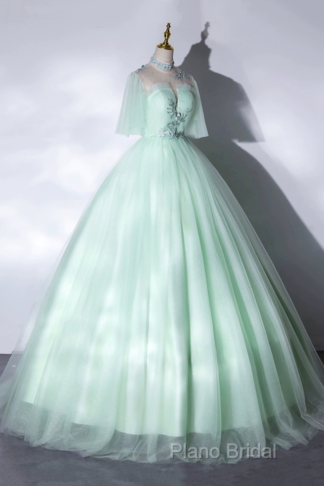 Elegant Green A-Line Princess Formal Prom Dresses, A-Line Lace Formal Party Dresses Secondary image