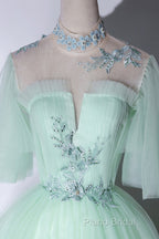 Elegant Green A-Line Princess Formal Prom Dresses, A-Line Lace Formal Party Dresses