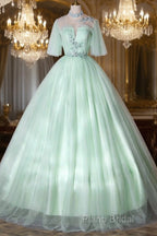 Elegant Green A-Line Princess Formal Prom Dresses, A-Line Lace Formal Party Dresses