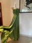 Elegant Green A-Line Spaghetti Strap Pleated Beaded Satin Long Formal Prom Dresses Bridesmaid Dresses