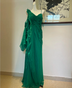 Elegant Green Deep V-Neck Chiffon Long Formal Prom Dresses