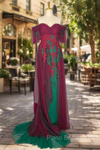 Elegant Green Off The Shoulder Tulle Formal Prom Dresses Vintage Formal Prom Gowns