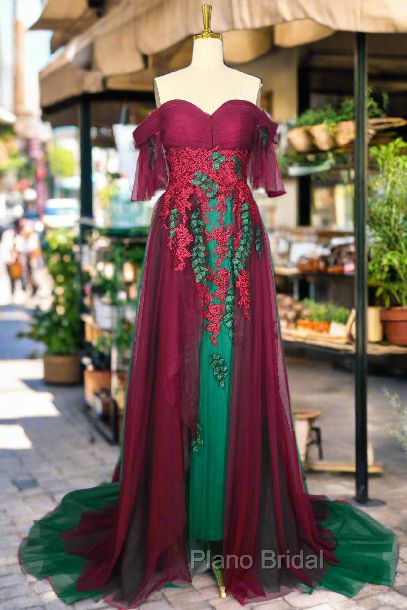 Elegant Green Off The Shoulder Tulle Formal Prom Dresses Vintage Formal Prom Gowns Main image