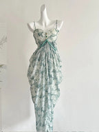 Elegant Green Strap Waist Chiffon Long Formal Prom Dresses