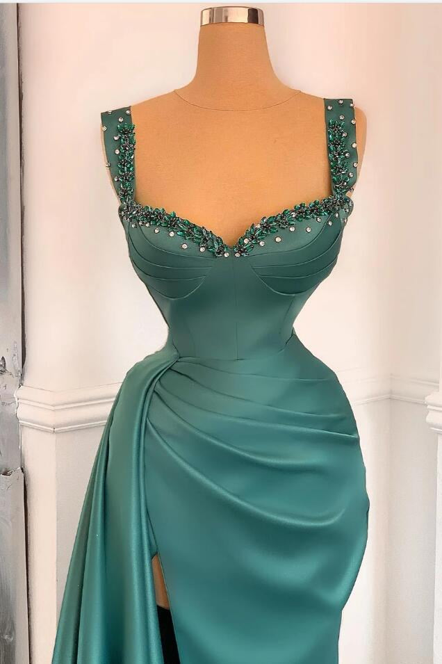 Elegant Green Sweetheart Straps Long Evening Dress With Beadings Secondary image