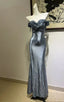 Elegant Grey-Blue Lace Knotted Satin Mermaid Long Formal Prom Dresses