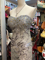 Elegant Grey Mermaid Strapless Sequined Lace Long Formal Prom Dresses