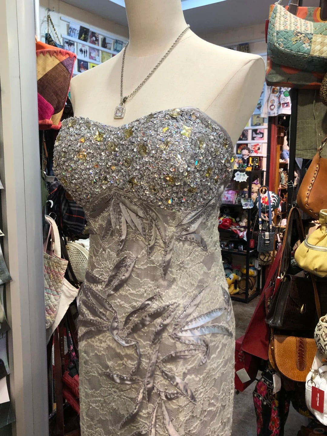 Elegant Grey Mermaid Strapless Sequined Lace Long Formal Prom Dresses