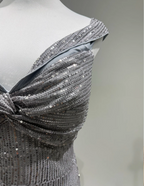 Elegant Grey Mermaid V-Neck Sequined Long Formal Prom Dresses