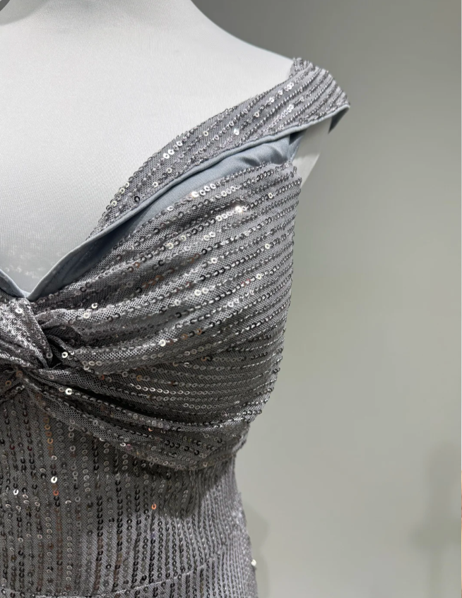 Elegant Grey Mermaid V-Neck Sequined Long Formal Prom Dresses
