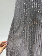 Elegant Grey Mermaid V-Neck Sequined Long Formal Prom Dresses