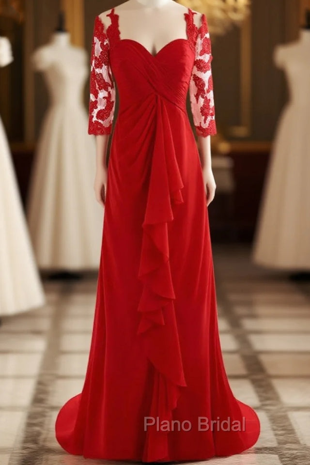Elegant Half Sleeve Chiffon Pleat Red Lace Mother of the Bride Dresses Main image