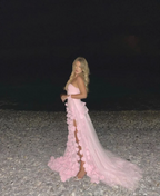 3D Flowers Formal Prom Dresses Strapless Split A-Line Dubai Arabia Women Formal Evening Gowns Formal Special Occasion Dresses Vestidos