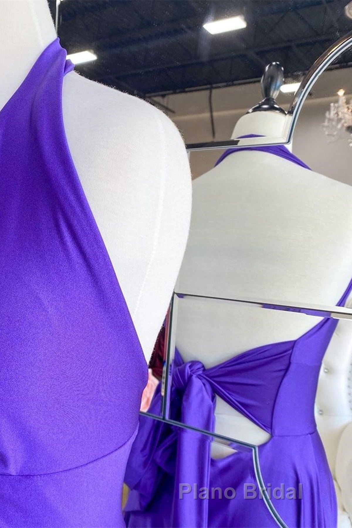 Elegant Halter Neck Backless Purple Long Formal Prom Dress, Backless Purple Formal Graduation Evening Dress Secondary image