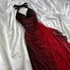 Elegant Halter Straps Ombre Burgundy Long Chiffon Formal Prom Dresses