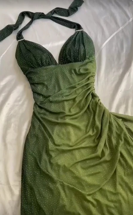 Elegant Halter Straps Ombre Green Long Chiffon Formal Prom Dresses Secondary image