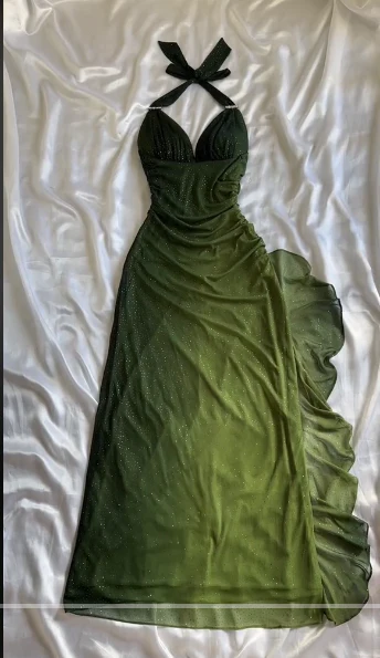 Elegant Halter Straps Ombre Green Long Chiffon Formal Prom Dresses