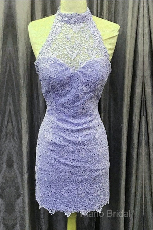 Elegant High Neck Open Back Lace Homecoming Dresses Sheath Party Dresses Secondary image